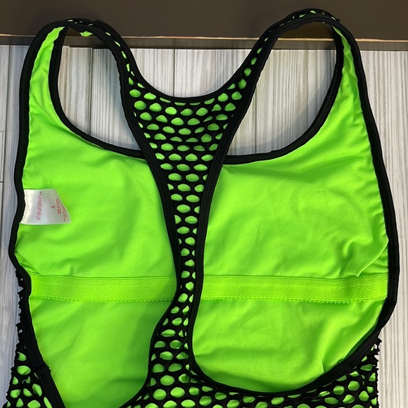 💥 Lime Green & Black Net One Piece Swimsuit | Small - Picture 4 of 12